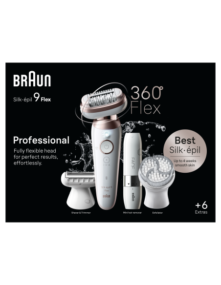 SES9-360 3D Braun Silk•épil 9 Flex Epilaator + FS1000 Miniraseerija FACE