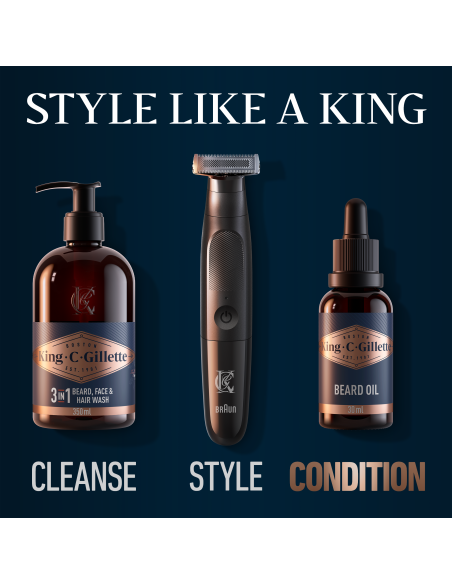 King C Gillette Kinkekomplekt Meeste Habeme- ja Näopesuvedelik, 350 ml + Habeme Palsam 100 ml + Kott