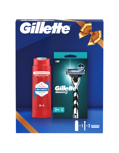 Gillette Kinkekomplekt Mach3 Raseerija + 2 Vahetustera + Old Spice Whitewater Meeste Dušigeel Ja Šampoon, 250 ml