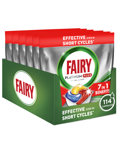 Fairy Platinum Plus All in One’i Nõudepesumasina Tabletid Lemon, 114 tk (6x19tk)