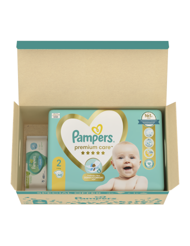 Pampers Premium Care Mähkmed, Suurus 2, 4–8 Kg, 136 Mähet + KINGITUS Harmonie Aqua 48 Niisket Salvrätikut