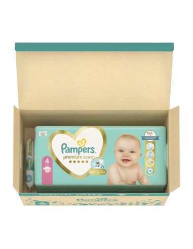 Pampers Premium Care Mähkmed, Suurus 4, 9–14 Kg, 104 Mähet + KINGITUS Harmonie Aqua 48 Niisket Salvrätikut