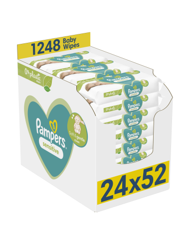 Pampers Sensitive Plastic Free Niisked Beebisalvrätid, 24 Pakki, 1248 Salvrätti