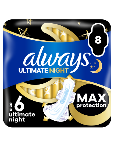 KAST 6 tk! Always Ultimate Night Size 6 Tiibadega Hügieenisidemed, 8 tk