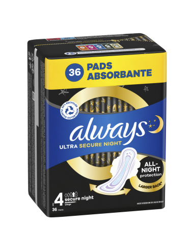 KAST 6 tk! Always Ultra Secure Night Size 4 Hügieenisidemed Tiibadega, 36 tk