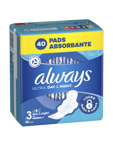 KAST 4 tk! Always Ultra Size 3 Hügieenisidemed Tiibadega, Day & Night, 40 tk