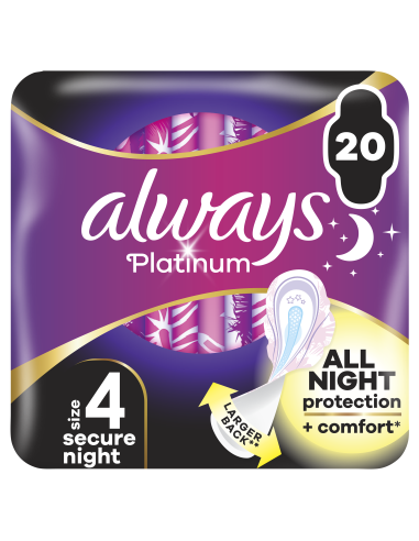 KAST 8 tk! Always Platinum Secure Night Size 4 Hügieenisidemed Tiibadega, 20 tk