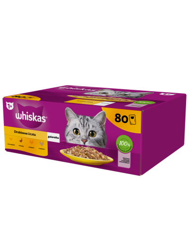 WHISKAS hõrgutised (80x85g) Linnuliha - Märgtoit Täiskasvanud Kassidele Kastmes (kana, part, linnuliha, kalkun)