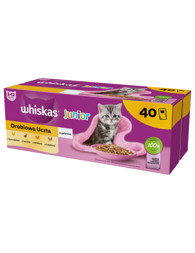 Whiskas Junior (40x85g) Linnulihahõrgutis Märg Täistoit Kassipoegadele Tarretises