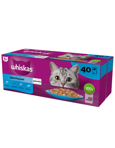 Whiskas Adult (40x85g) Kala Hõrgutised Täiskasvanud Kassidele 4 Maitset Tarretises