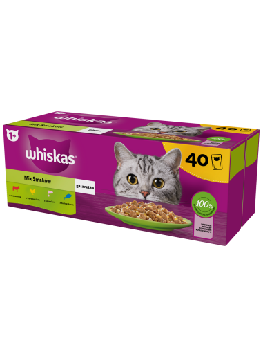 Whiskas Adult (40x85g) Märgtoit Täiskasvanud Kassidele Veiseliha, Kana, Lõhe, Tuunikala Tarretises