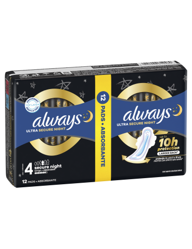 KAST 12 tk! Always Ultra Secure Night Size 4 Hügieenisidemed Tiibadega, 12 tk