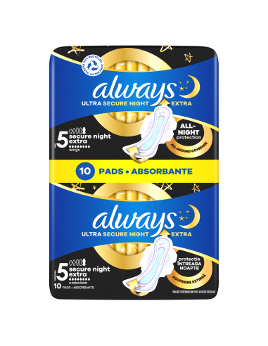 Always Ultra Secure Night Extra Size 5 Hügieenisidemed Tiibadega, 10 tk
