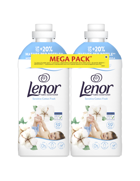 KAST 4 tk! LENOR Pesuloputusvahend Sensitive Cotton Fresh 2 x 1.239 L (118 Pesukorda)