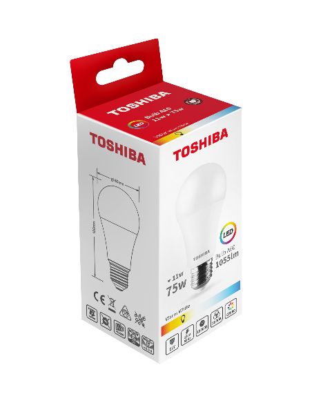 KAST 10 tk! Toshiba LED 11W (75W) E27 soe valge A60 matt 1055lm