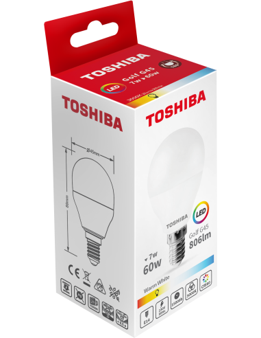 KAST 10 tk! Toshiba LED 7W (60W) E14 soe valge G45 matt lühter 806lm