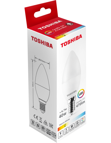 KAST 10 tk! Toshiba LED 4,7W (40W) E14 soe valge C37 matt küünal 470lm