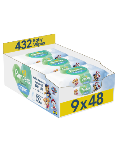 Pampers Harmonie Aqua Baby Niisked Beebisalvrätid, 9 Pakki, 432 Salvrätti