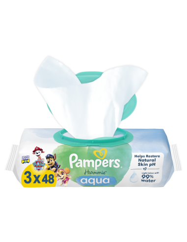 KAST 6 tk! Pampers Harmonie Aqua Baby Niisked Beebisalvrätid, 3 Pakki, 144 Salvrätti