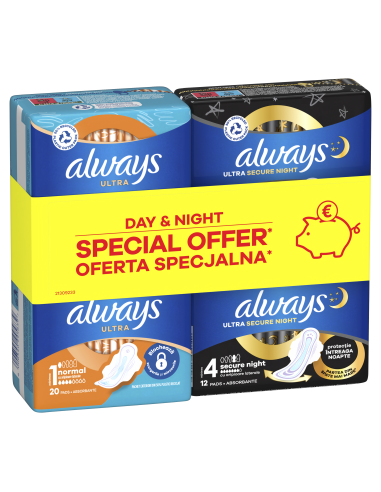 KAST 8 tk! Always Ultra Hügieenisidemed Day (Size 1, 20 tk) ja Night (Size 4, 12 tk)