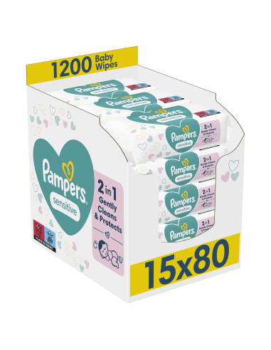 Pampers Sensitive Niisked Beebisalvrätid, 15 Pakki, 1200 Salvrätti