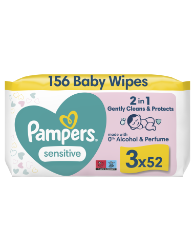 Pampers Sensitive Niisked Beebisalvrätid, 3 Pakki, 156 Niisket Salvrätikut