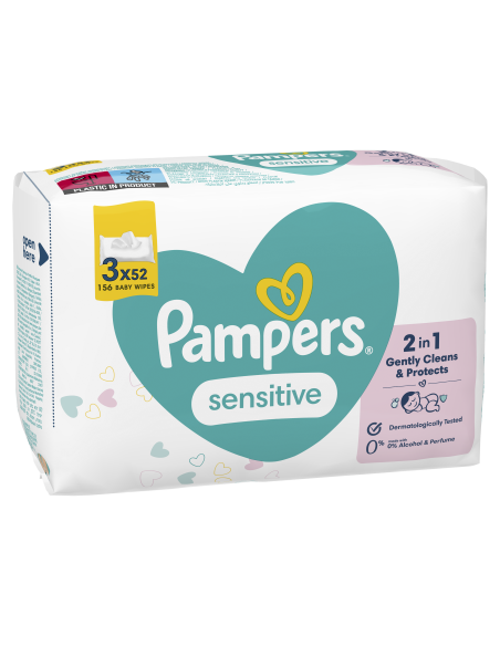 Pampers Sensitive Niisked Beebisalvrätid, 3 Pakki, 156 Niisket Salvrätikut