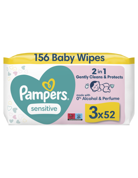 KAST 3 tk! Pampers Sensitive Niisked Beebisalvrätid, 3 Pakki, 156 Niisket Salvrätikut