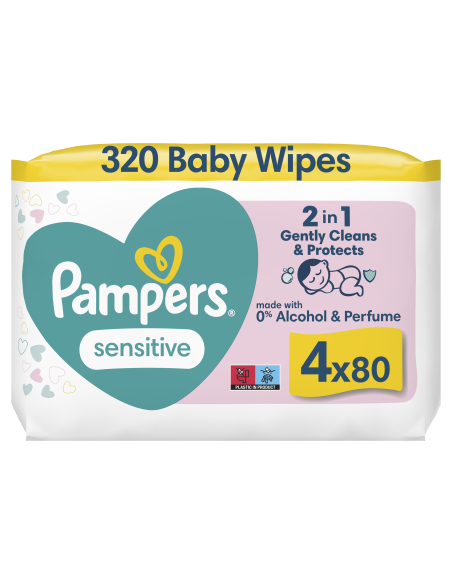 Pampers Sensitive Niisked Beebisalvrätid, 4 Pakki, 320 Niisket Salvrätikut