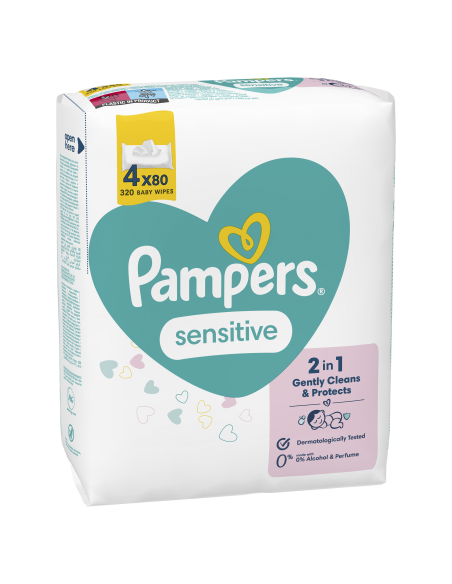 Pampers Sensitive Niisked Beebisalvrätid, 4 Pakki, 320 Niisket Salvrätikut