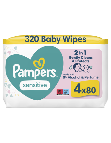 KAST 3 tk! Pampers Sensitive Niisked Beebisalvrätid, 4 Pakki, 320 Niisket Salvrätikut
