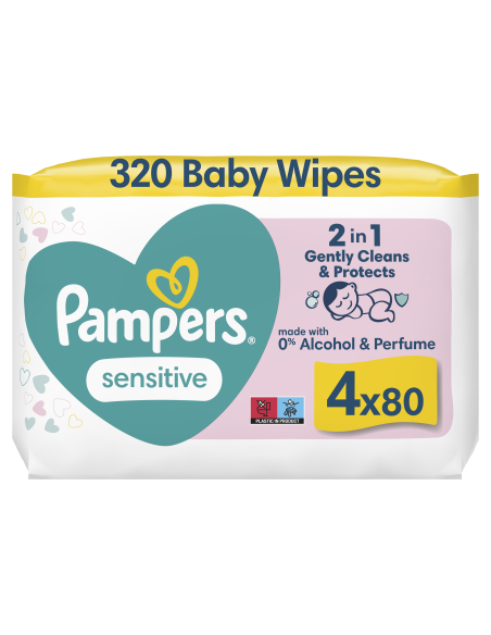 KAST 3 tk! Pampers Sensitive Niisked Beebisalvrätid, 4 Pakki, 320 Niisket Salvrätikut