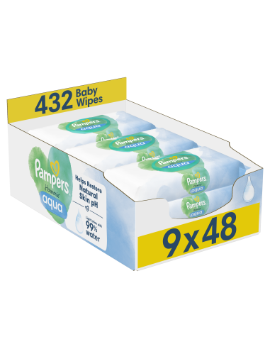 Pampers Harmonie Aqua Pure Niisked Beebisalvrätid, 9 Pakki, 432 Niisket Salvrätikut