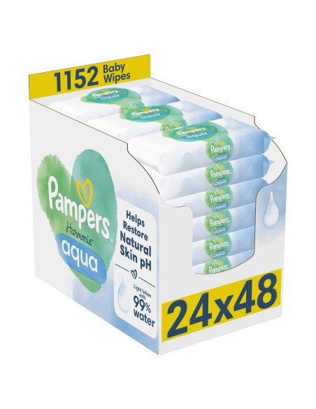 Pampers Harmonie Aqua Pure Niisked Beebisalvrätid, 24 Pakki, 1152 Niisket Salvrätikut