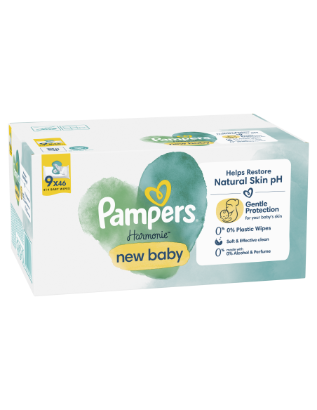 Pampers Harmonie New Baby Niisked Beebisalvrätid, 9 Pakki, 414 Niisket Salvrätikut