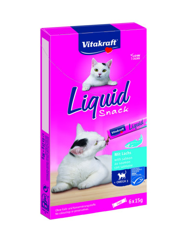KAST 11 tk! Vitakraft Liquid Snack lõhe ja omega 3 maius kassidele 6x15g