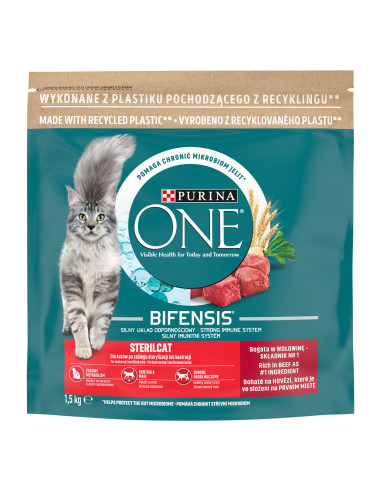 ONE STERILCAT kuiv kassitoit, steriliseeritud kassidele, veiseliha/nisu 1,5kg