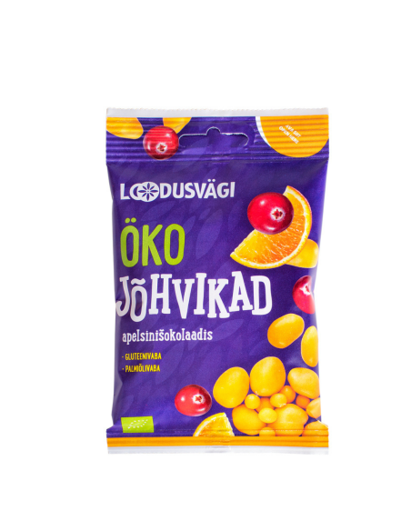 KAST 10tk! Loodusvägi ÖKO näks jõhvikad apelsini šokolaadis 50g AT-BIO-402