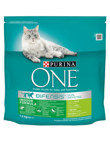 KAST 6tk! Purina ONE Indoor kuiv kassitoit toakassidele kalkun/täisteranisu 1,5kg