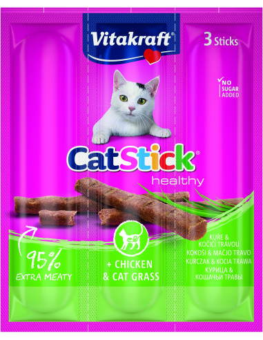 KAST 20 tk! Vitakraft Cat Stick maiusepulgad kassidele kana ja muruga