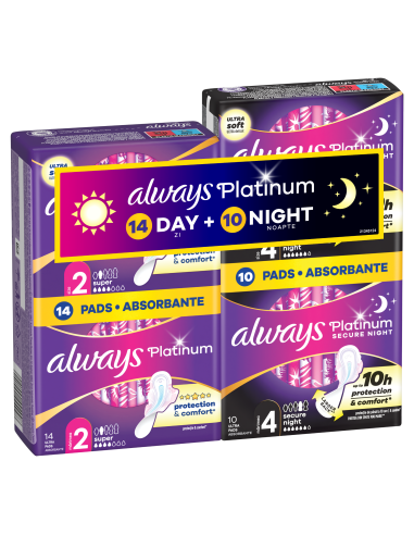 KAST 10 tk! Always Platinum Hügieenisidemed Day (Size 2, 14 tk) ja Night (Size 4, 10 tk)