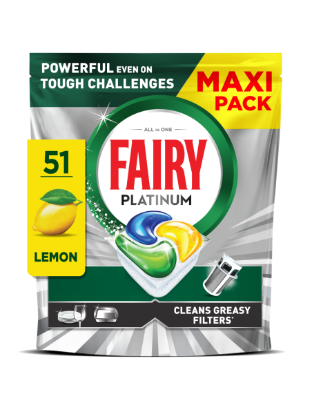 KAST 4 tk! Fairy Platinum All in One’i Nõudepesumasina Tabletid Lemon, 51 tk
