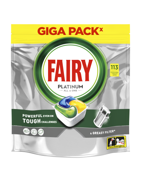 Fairy Platinum All in One Nõudepesumasina Tabletid Lemon, 113 tk