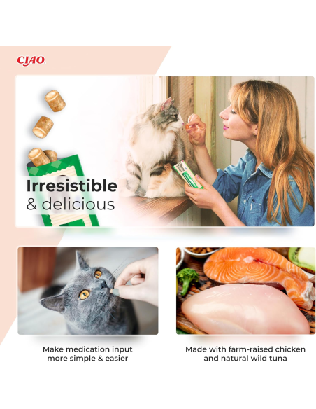 INABA CAT CHURU BITES CHICKEN TUNA kana ja tuunikala maius kassidele 36x10g (360g)