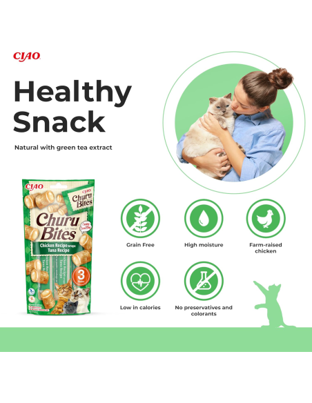 INABA CAT CHURU BITES CHICKEN TUNA kana ja tuunikala maius kassidele 36x10g (360g)