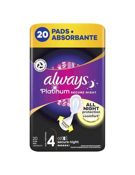 Always Platinum Secure Night Size 4 Hügieenisidemed Tiibadega, 20 tk