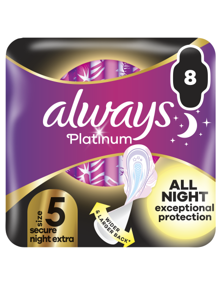 Always Platinum Secure Night Extra Size 5 Hügieenisidemed Tiibadega, 8 tk 