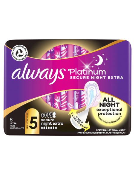 Always Platinum Secure Night Extra Size 5 Hügieenisidemed Tiibadega, 8 tk 