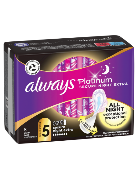 Always Platinum Secure Night Extra Size 5 Hügieenisidemed Tiibadega, 8 tk 
