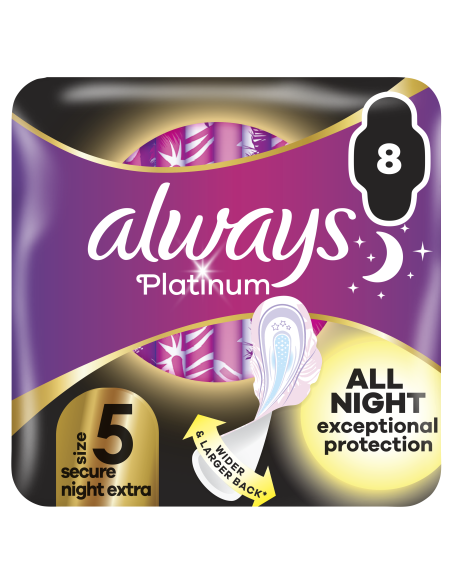 KAST 8 tk! Always Platinum Secure Night Extra Size 5 Hügieenisidemed Tiibadega, 8 tk 